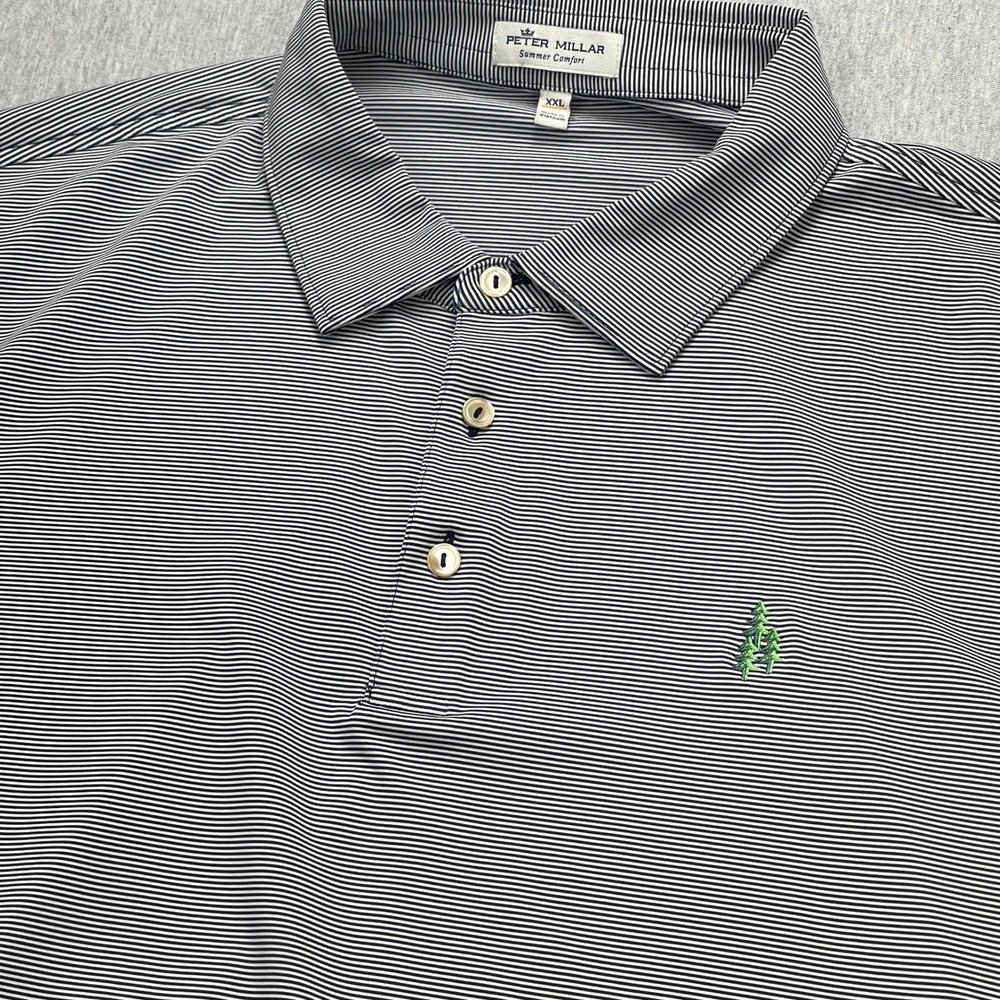 Peter Millar Polo Shirt Mens XXL Summer Comfort Navy Stripe Whispering Pines EUC